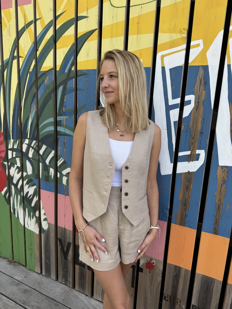 SHORT EN LIN ISAC - TAUPE