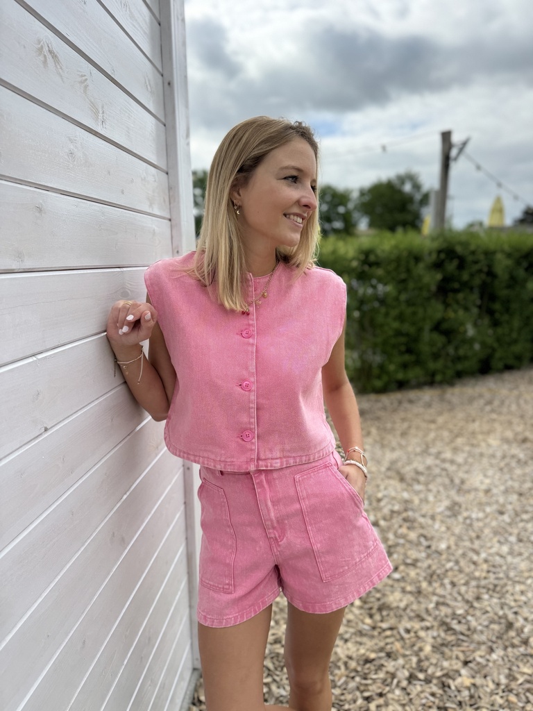GILET EN JEANS VICKY - ROSE