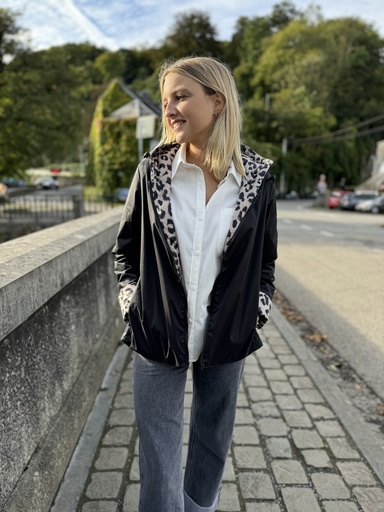 VESTE DE PLUIE MI-SAISON RÉVERSIBLE COURTE - LÉOPARD/NOIR