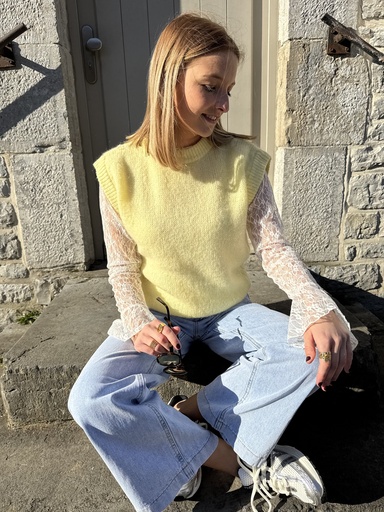 PULL SANS MANCHES EN MOHAIR - JAUNE