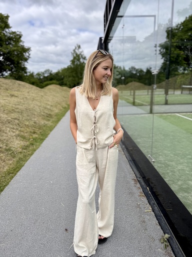 PANTALON EN LIN KARL - BEIGE