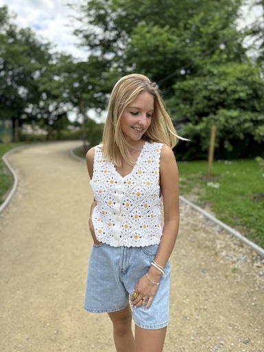 TOP EN CROCHET MARGUERITE - ÉCRU